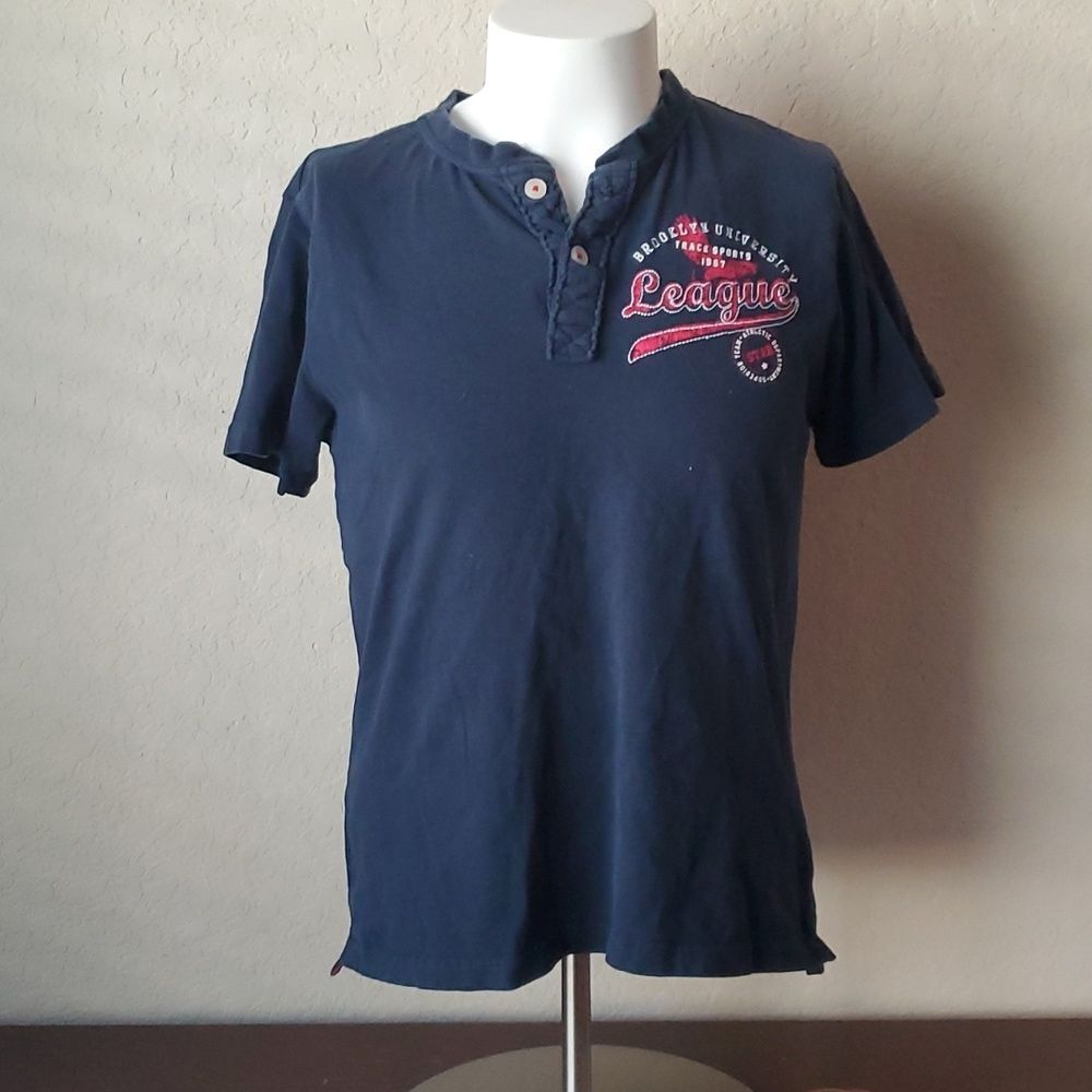 EUC Cactus New York Navy Blue Henley Graphic Tee - Medium